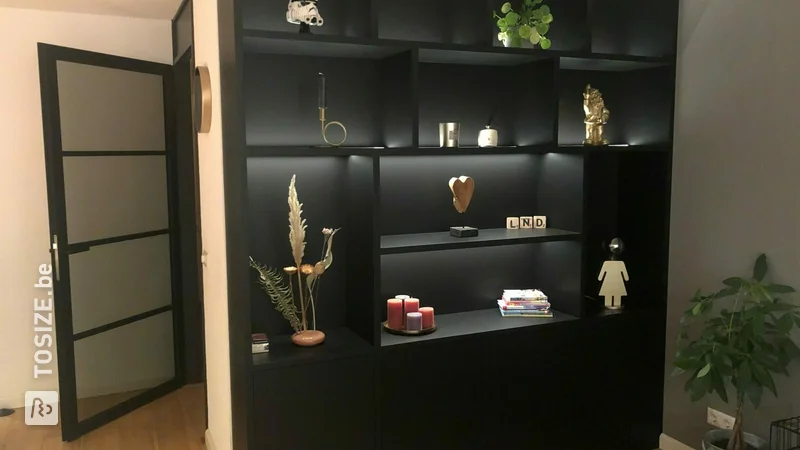 Shelf cabinet of Multiplex in matt black color, by Dennis