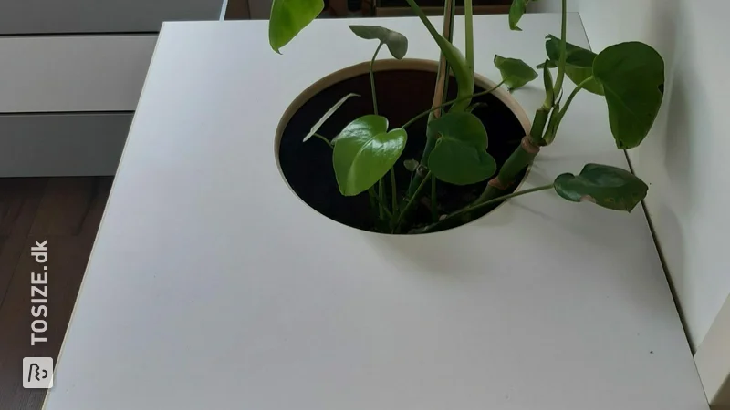 Waste bin conversion with planter and shelves, by Mark