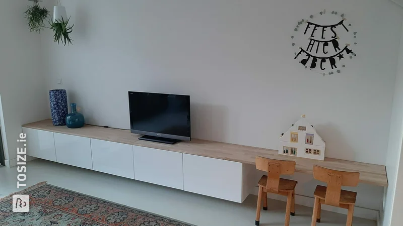 IKEA hack: update of our besta sideboard with connecting desk for the kids, by Karel