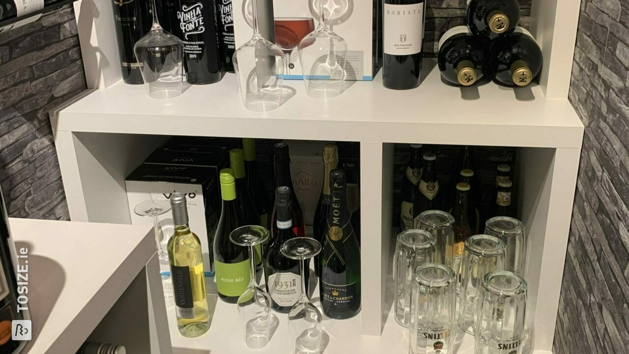 DIY wine cellar, MDF open shelving, by Harold
