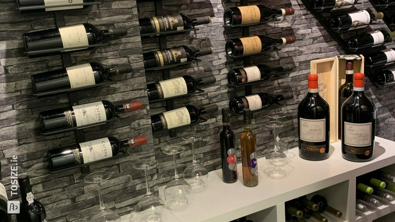 DIY wine cellar, MDF open shelving, by Harold