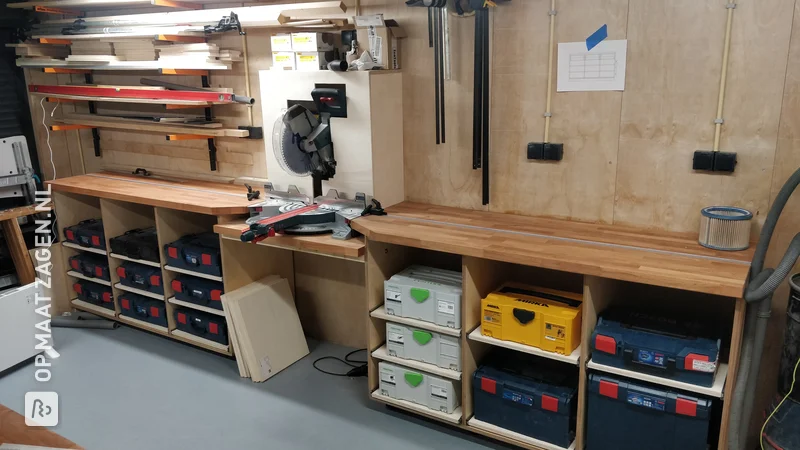 Homemade systainer cabinet and cross-cut saw station, by Jochem