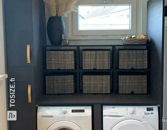 Storage cabinets for the laundry room made of black MDF