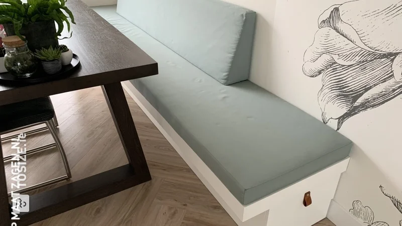 Dining table bench with drawer, by Jasper