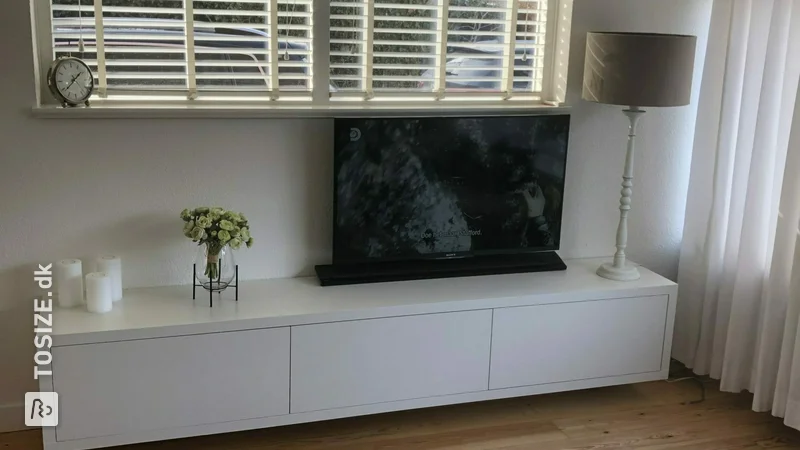 Floating TV cabinet made of MDF blank, by Jeannette