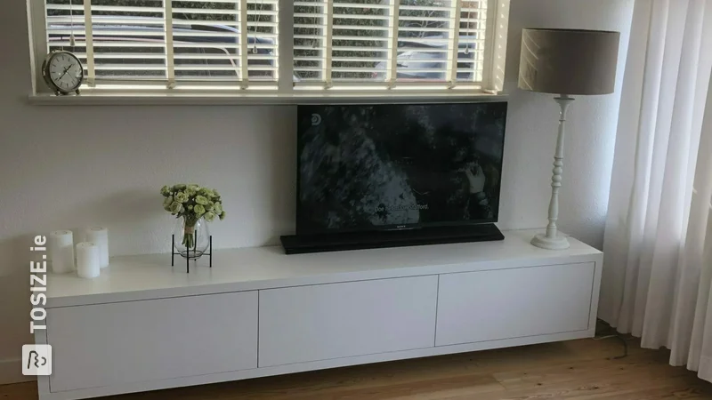 Floating TV cabinet made of MDF blank, by Jeannette