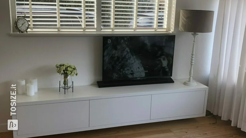Floating TV cabinet of MDF blank, by Jeannette