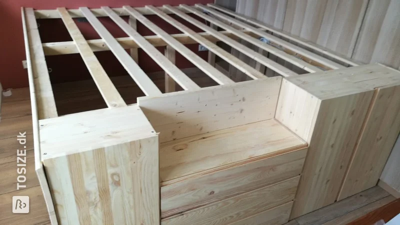 Bed with storage made of pine wood