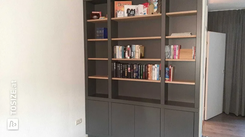 Custom bookcase and subwoofer made of MDF, by Tristan