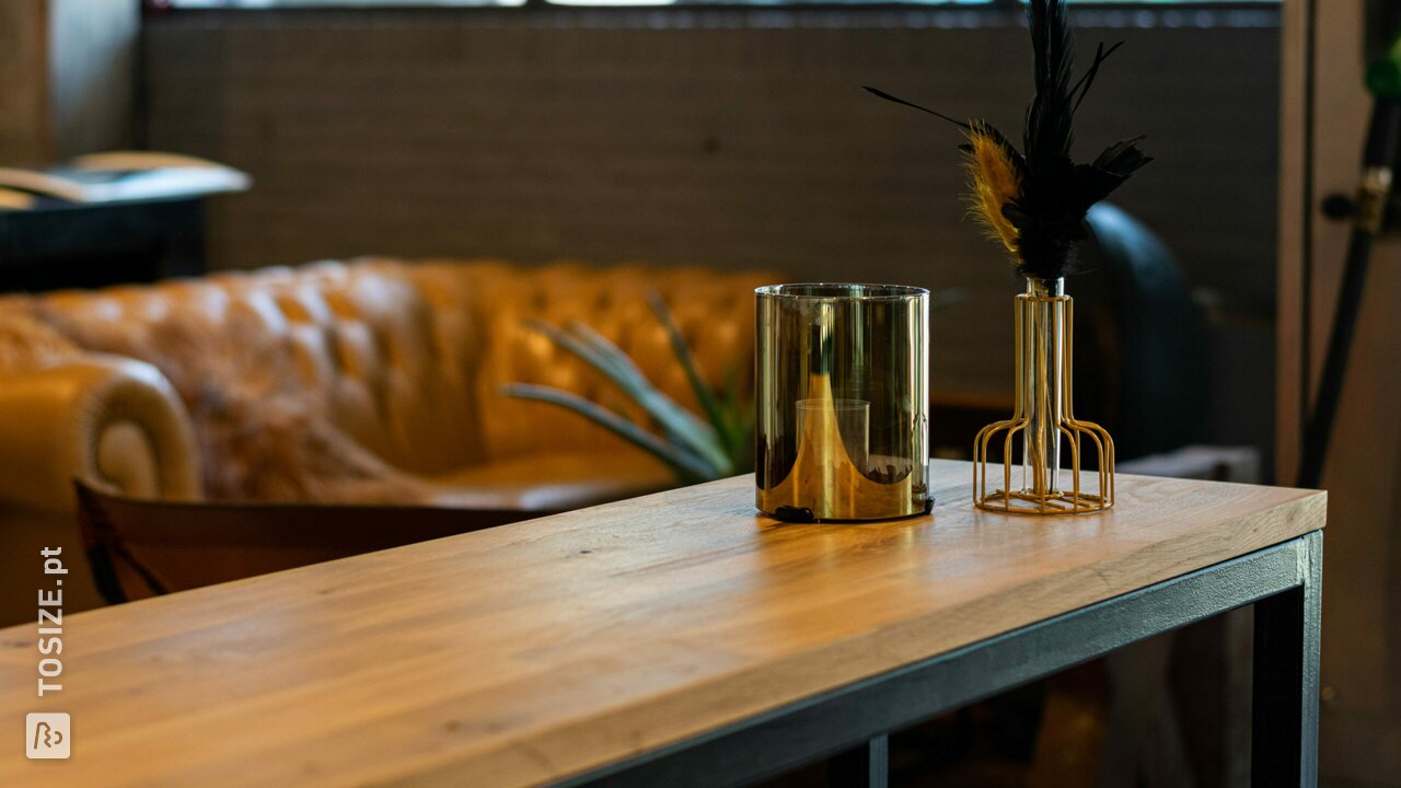 Solid oak bar table, by Peter