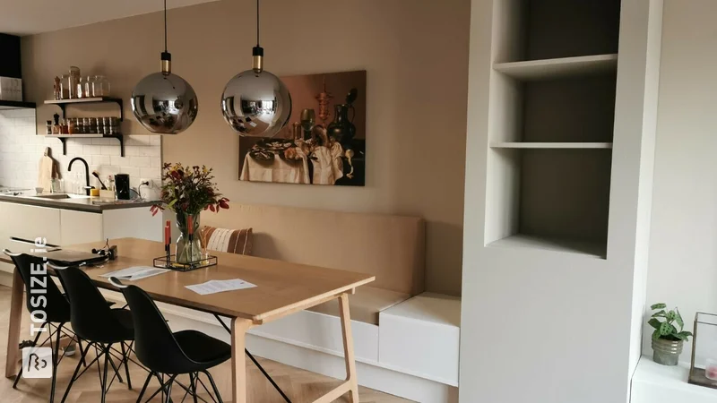 DIY: dining room sofa with custom built-in cupboard, by Ashley