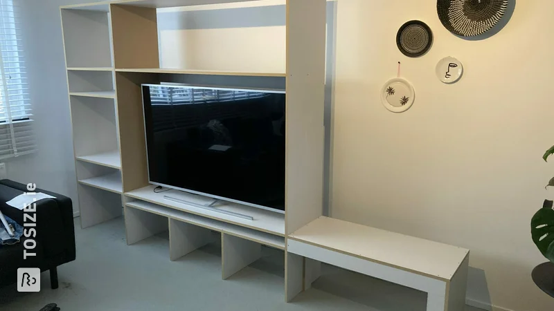 DIY: TV cabinet with adjoining sitting area, by Mees