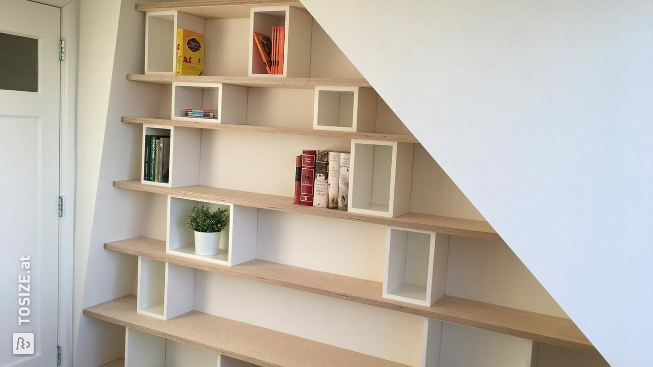 DIY Bookcase of plywood birch and MDF for attic, by Jelle