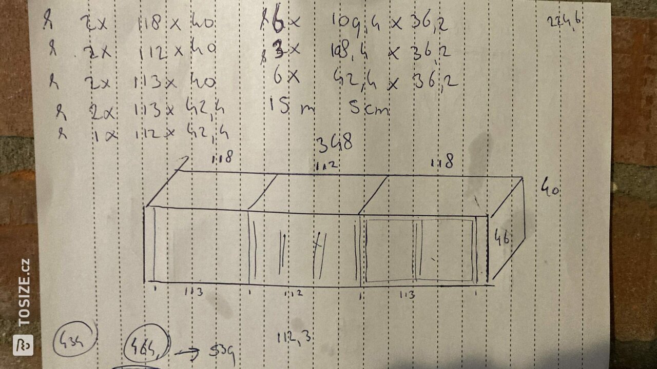 Sketch of TV furniture made of plywood birch