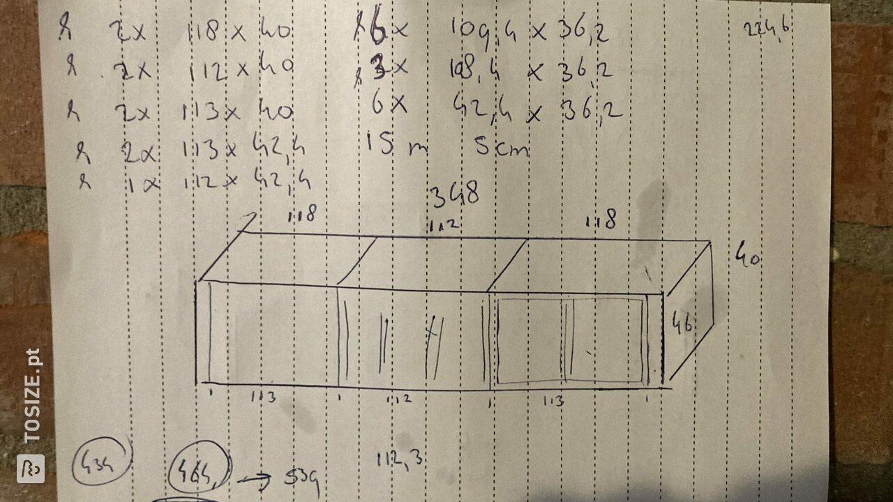 Sketch of TV furniture made of plywood birch