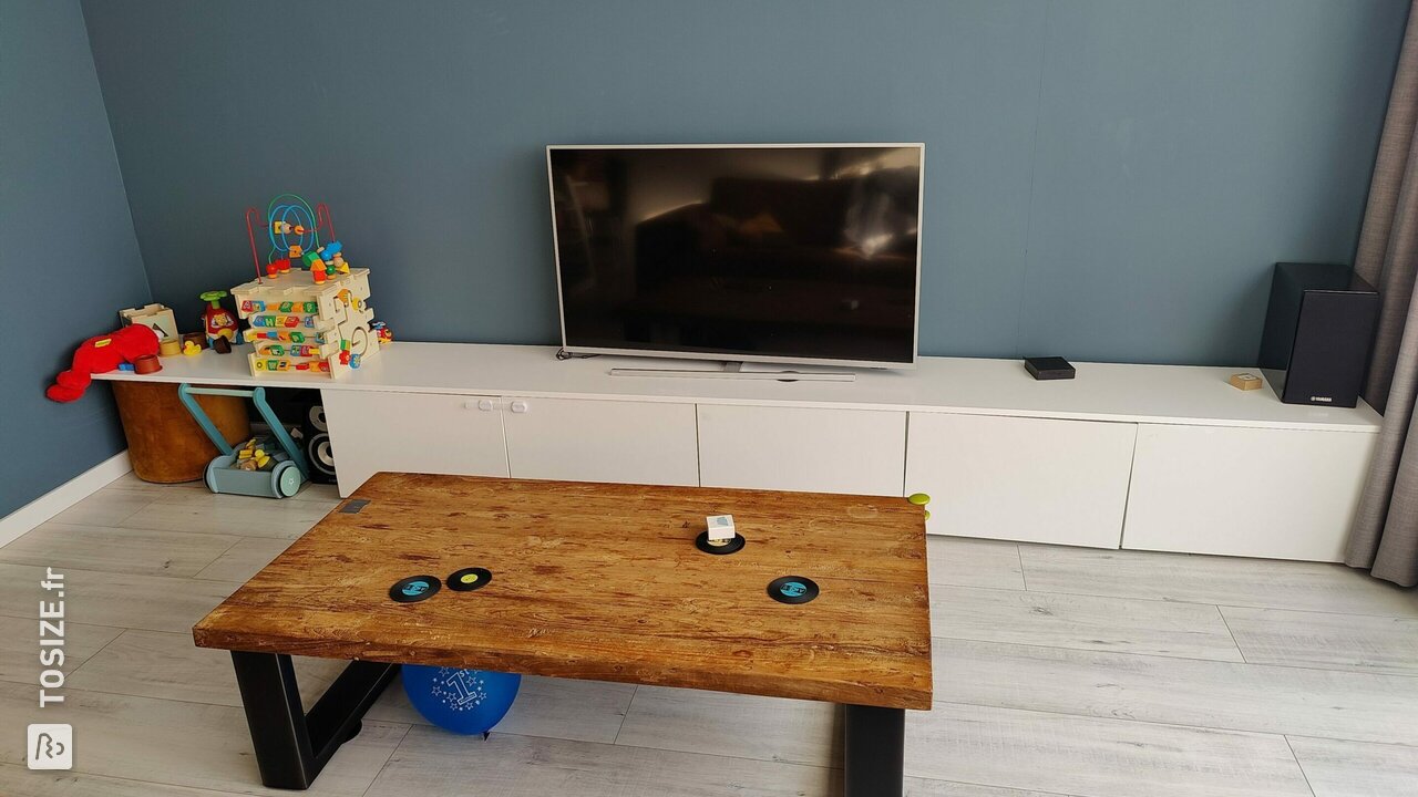IKEA hack: TV furniture top plate and study side desk made of MDF, by Tim