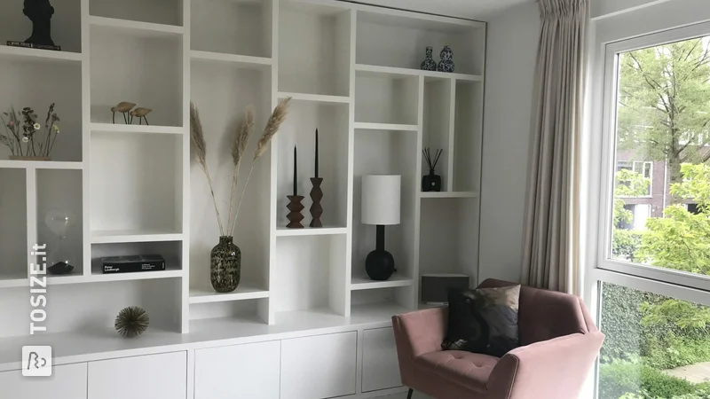 Scandinavian style white compartment cabinet, by Sanne