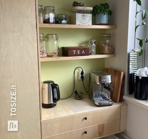 Coffee bar, conversion and doors for IKEA METOD kitchen cabinet, by Jesse
