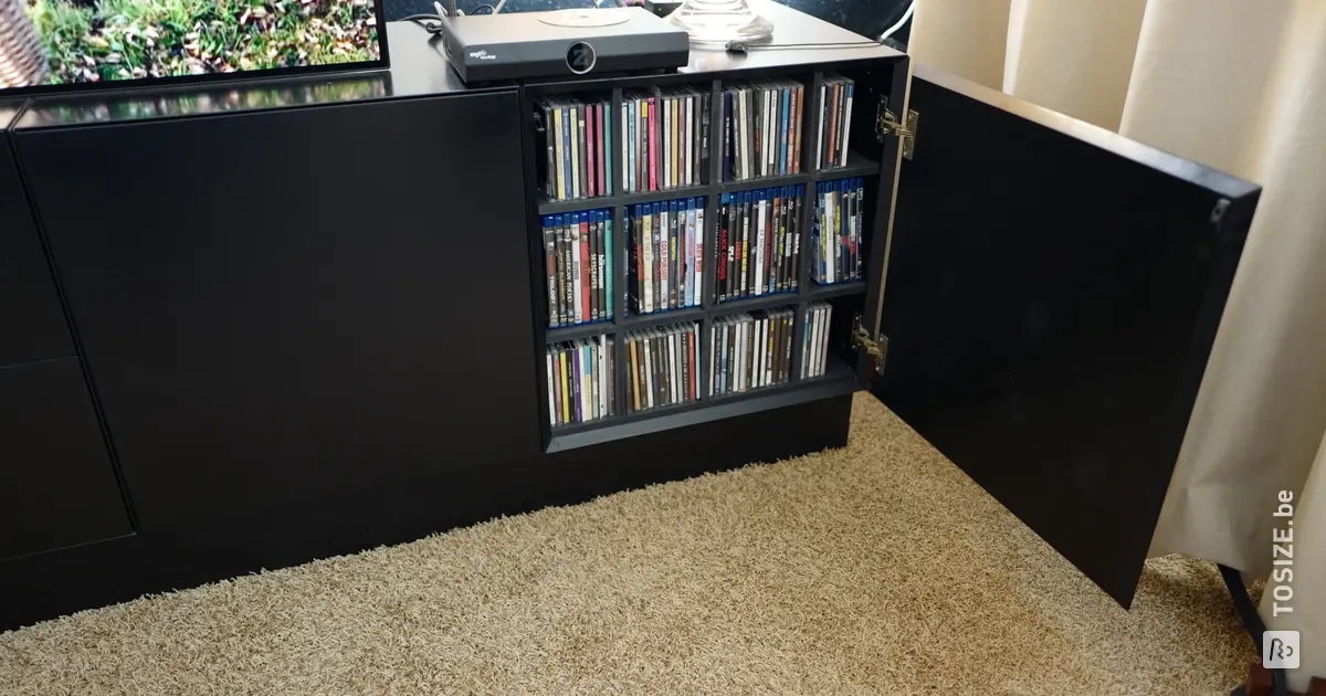 CD / Blu ray rack op maat van MDF zwart | TOSIZE.be