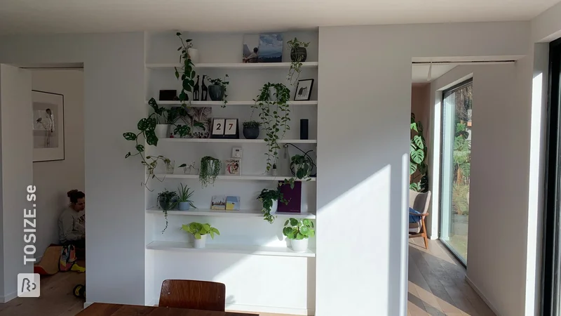 Wall shelves made of pine carpentry panel