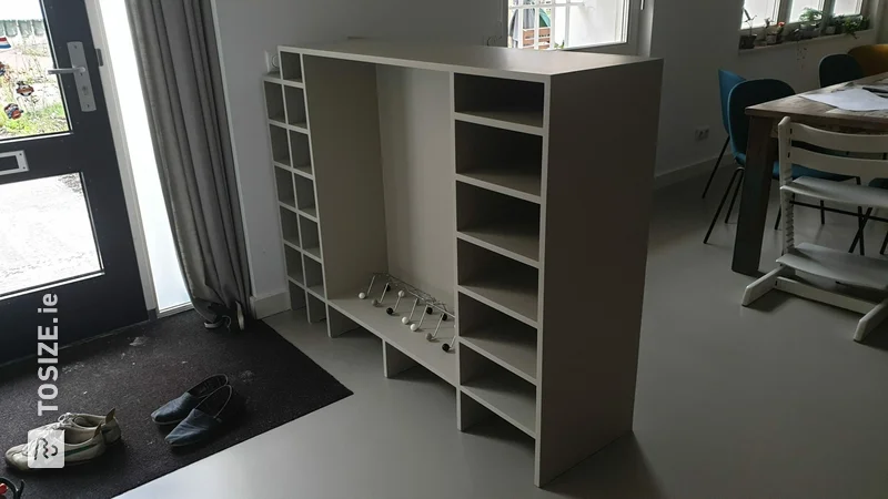 DIY shoe and wardrobe cabinet made of primed MDF, by Mathijs