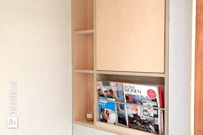 Birch plywood storage cupboard in toilet room