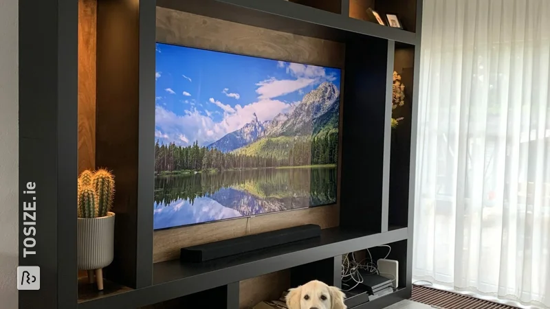 Homemade TV wall cabinet from MDF, by Bregje