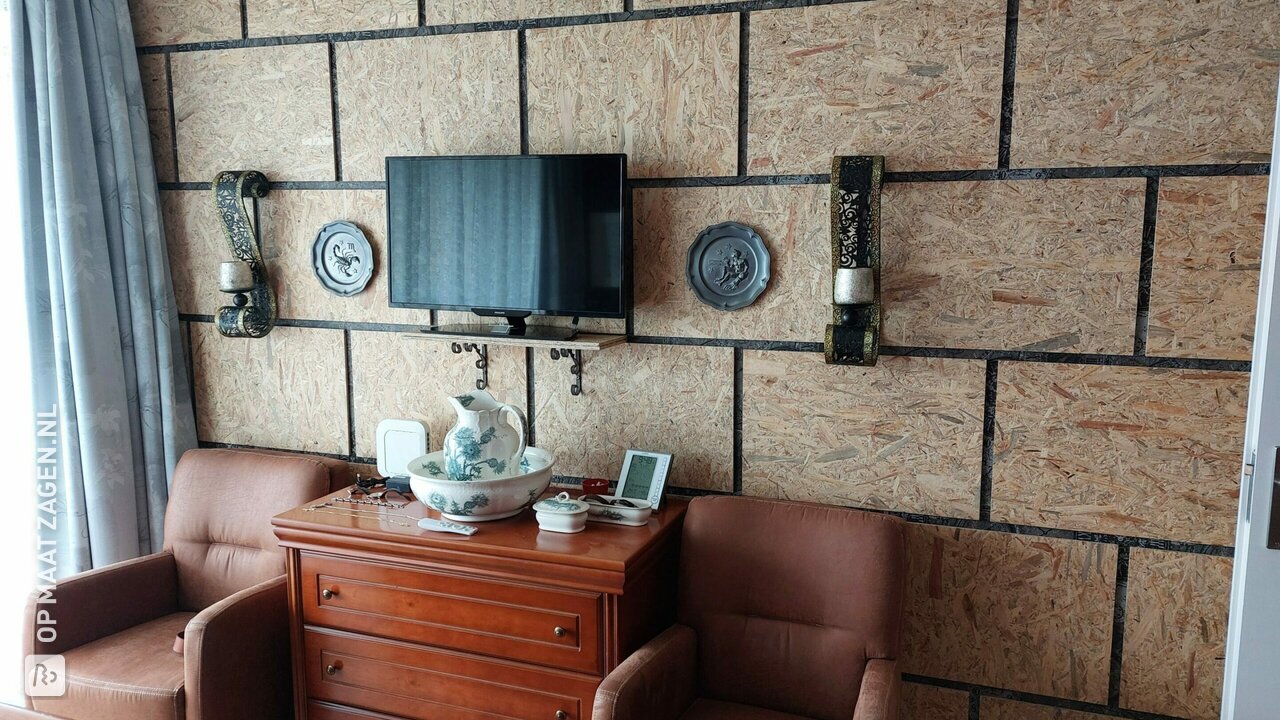 Wanddecoratie in slaapkamer, met OSB