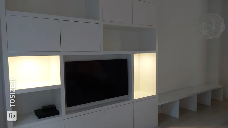 Compartment cupboard and TV cabinet with sofa