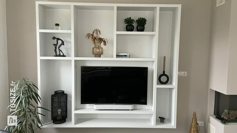 Open shelf TV cabinet, by Hilco