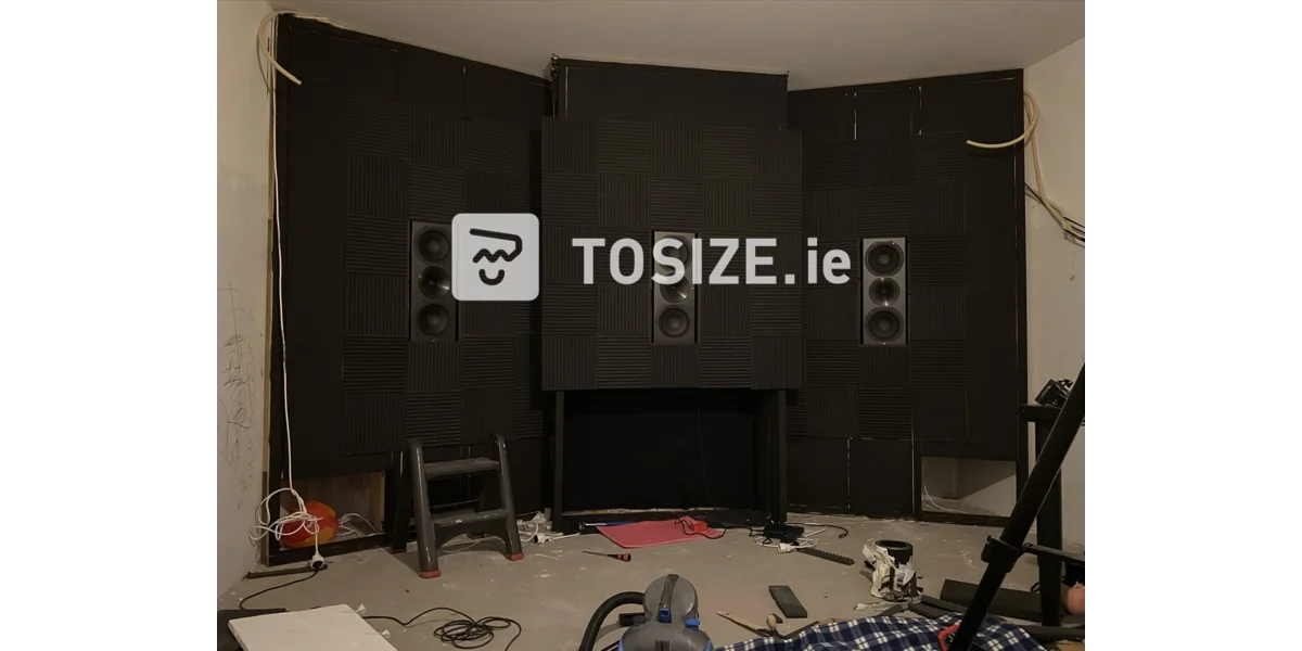 THX 'baffle wall' creating a home cinema room TOSIZE.ie