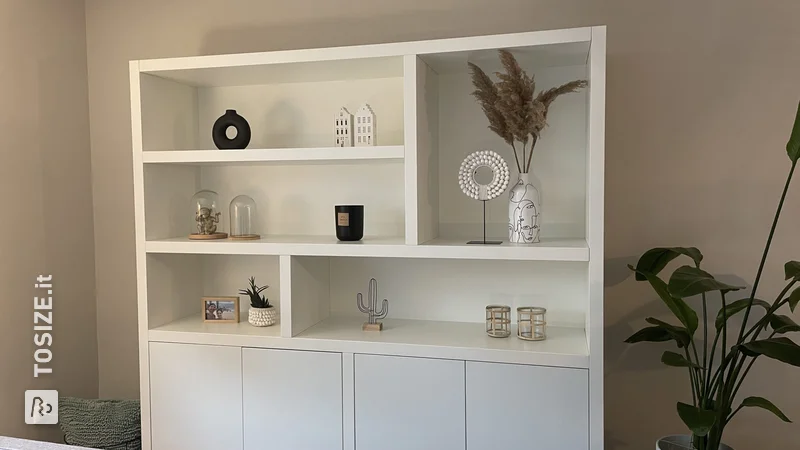 Homemade box cabinet white opaque melamine, by Marjolein