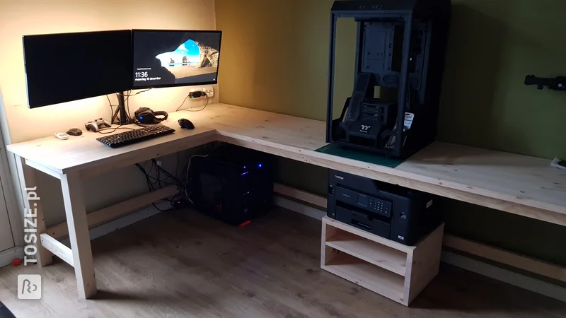 Desk top made of pine panels custom-made by Mark