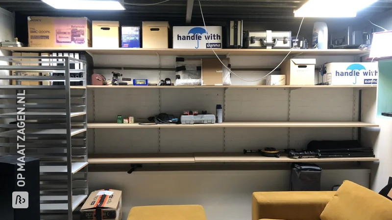 MDF shelf wall in studio/workspace