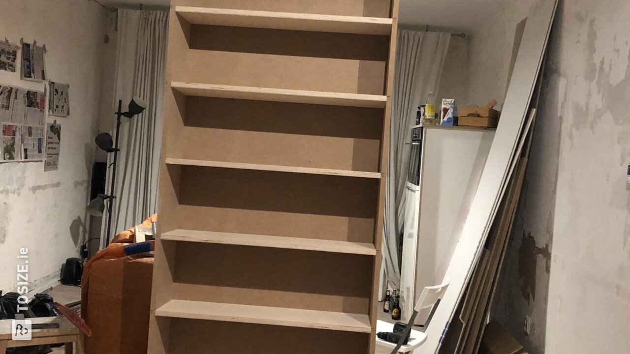 Homemade bookcase custom made, by Nicole