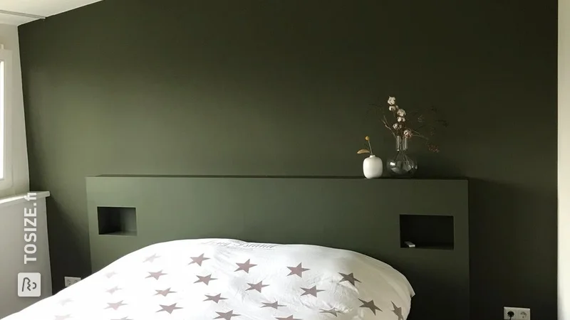 Sleek homemade bed headboard, by Jacco