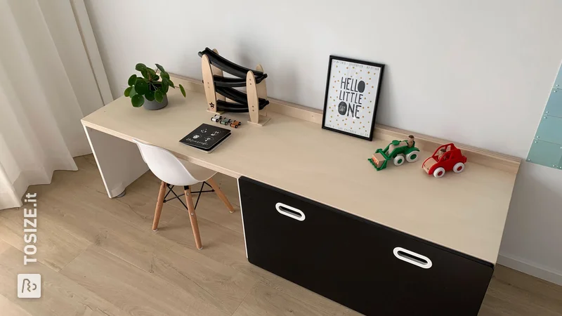 Custom plywood table top for a children's desk, by Thom