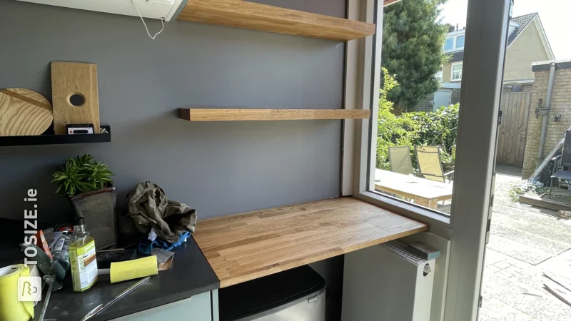 Custom oak shelves and worktop, by Ben