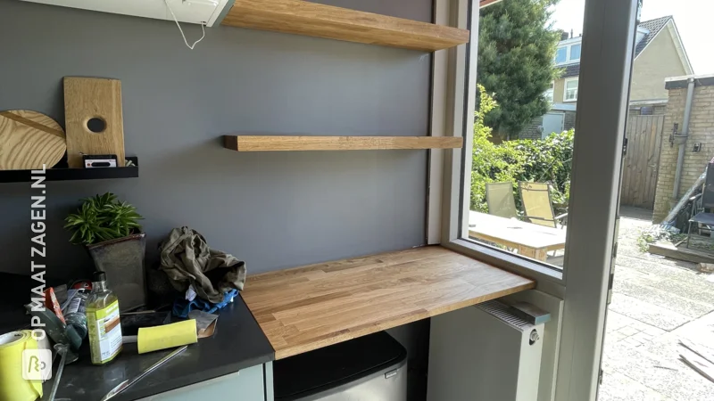 Custom oak shelves and worktop, by Ben