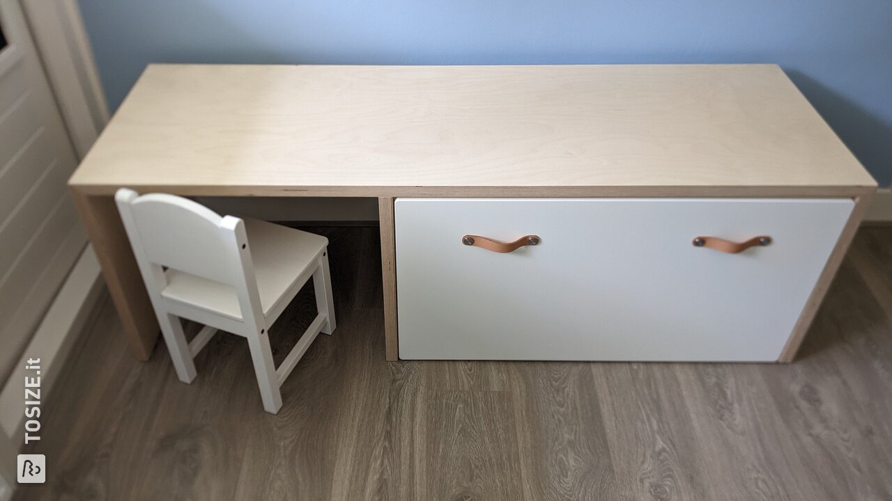 IKEA hack: Bespoke children's desk with plywood wood panels, by Frank