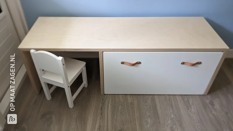 IKEA hack: Custom children's desk with plywood wooden panels, by Frank