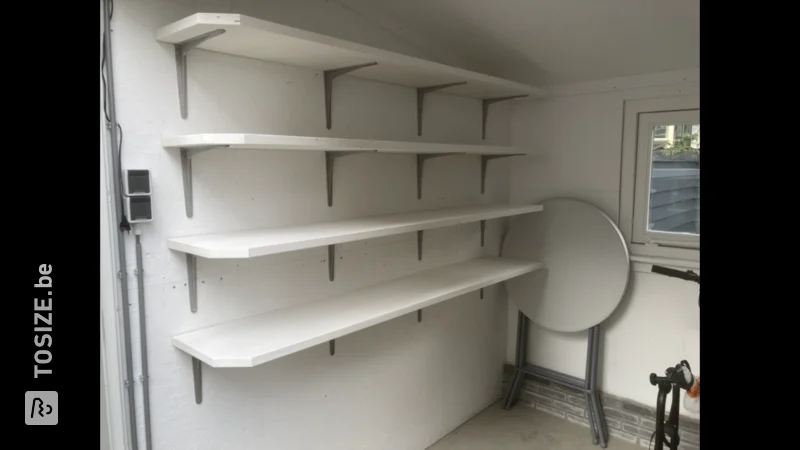 Shelves for extra storage space in the shed, by Pepijn