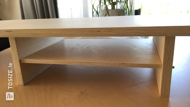 A unique monitor stand made to measure from birch plywood, by Luc