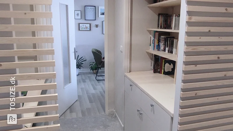 Additional storage space and custom-made desk, by Fanny