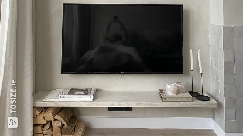 Make your own custom floating wooden TV cabinet, by Amber