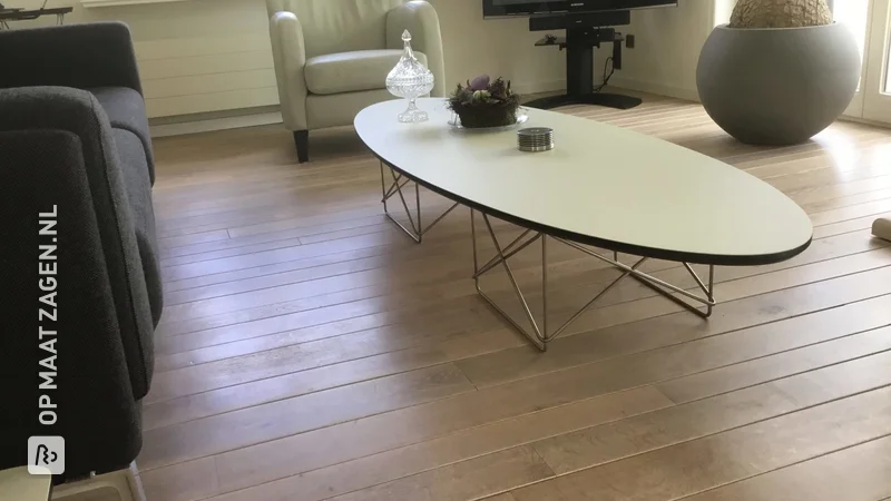 Oval coffee table with side table, by Nico