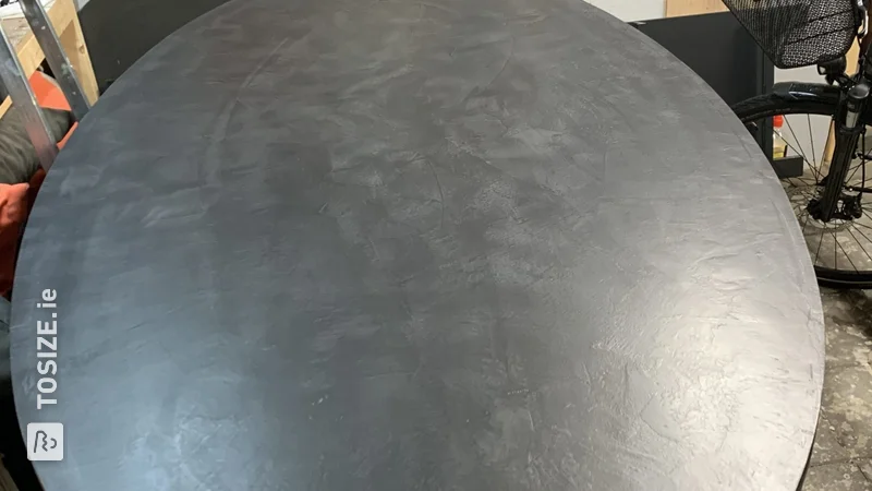 Oval table top finished with Beton Cire, by ByMaes Dezign