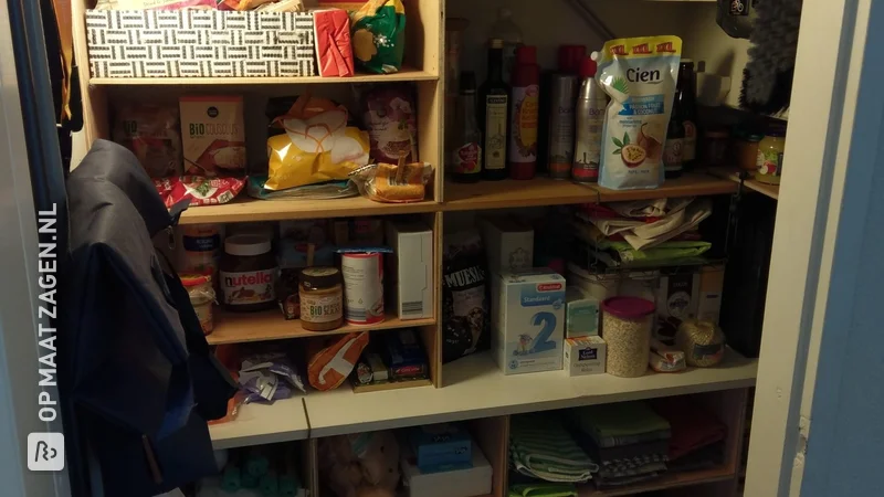 Homemade pantry under stairs from plywood, by Jimme