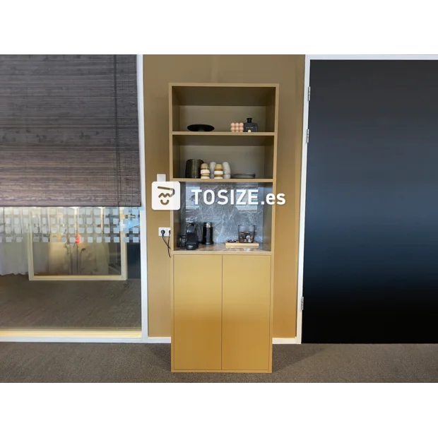 Beige sideboard with doors and open compartments