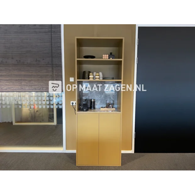 Beige sideboard with doors and open compartments